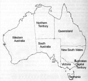 map showing Australian states 12KB