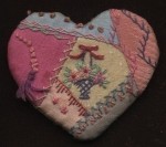 crazy patchwork heart brooch
